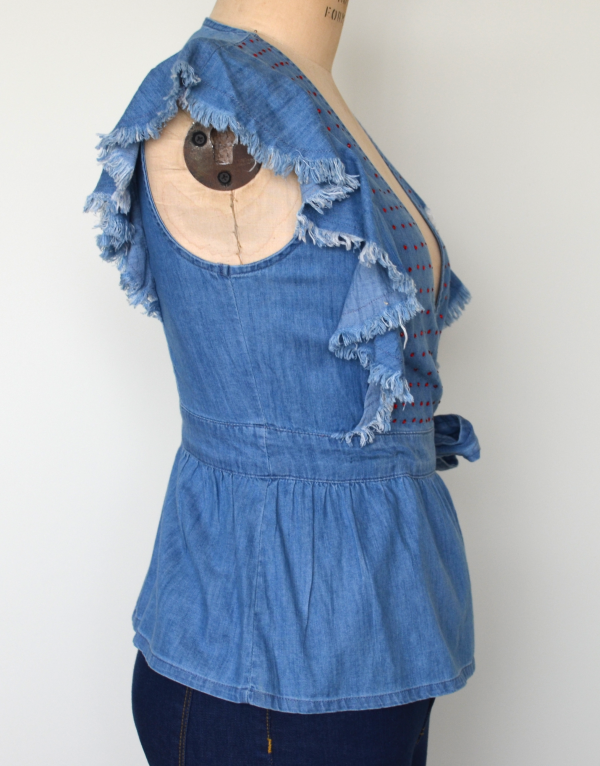 Kimono Style Front Open Belted Denim Top