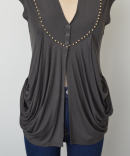 Grey beaded modified baby doll style knit top