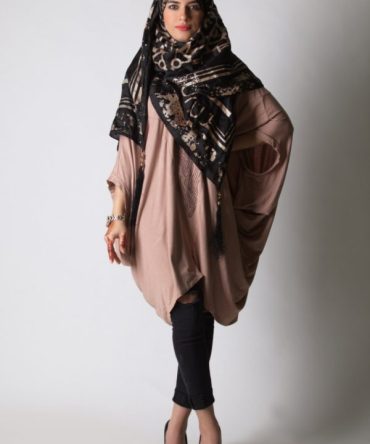 Women Tan Color Crystallized V Neck Poncho Style Tunic
