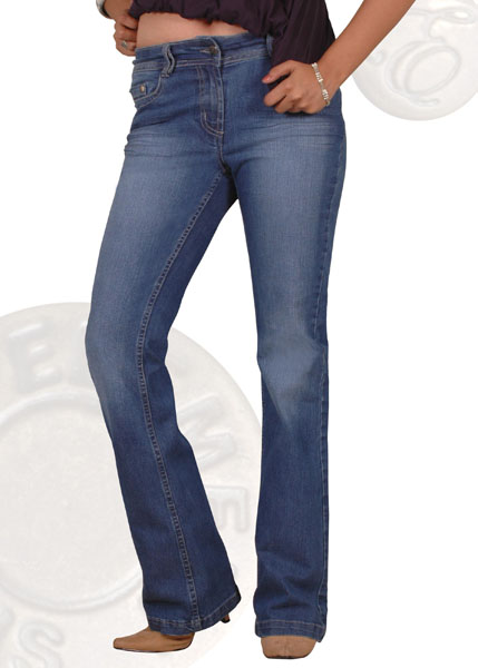 Denim Jeans Mid Blue Satin weave Boot Cut for women