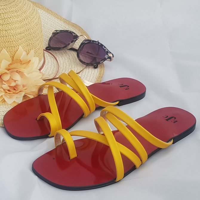 Red & Yellow multi-stripe open toed slippers