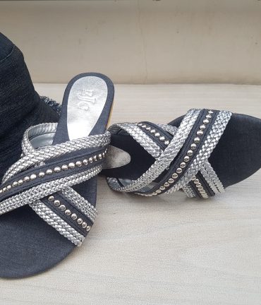 Denim Sandals with silver braid & studs