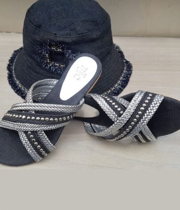 Denim Sandals with silver braid & studs