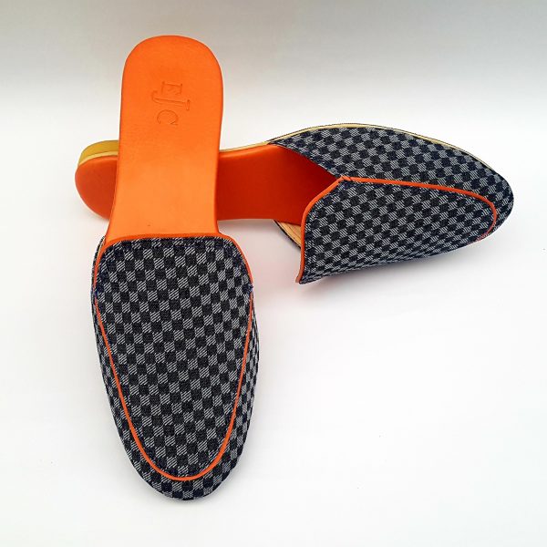 Checkered Denim Mule Shoes