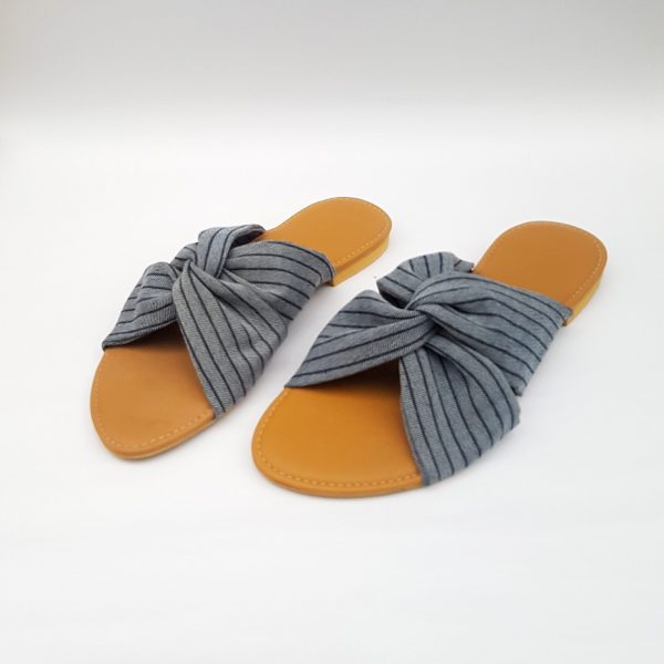 Stripe Denim cross loop Sandals with tan insole