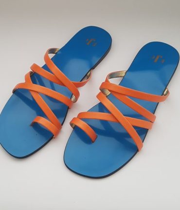 Blue and Orange multi-stripe open toed slippers