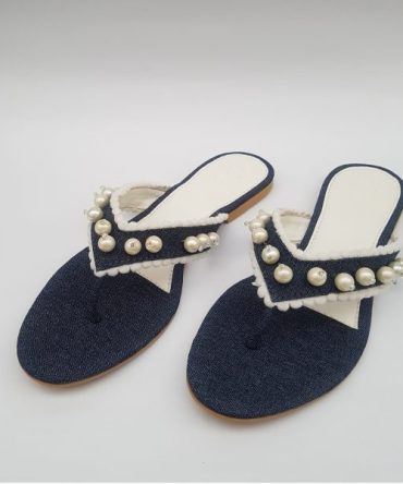 Denim Flip flop with Lace & Pearls embellishment