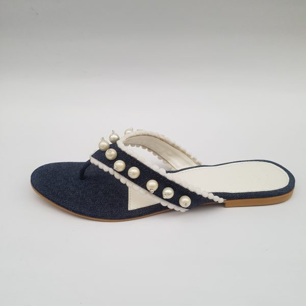 Denim Flip flop with Lace & Pearls embellishment