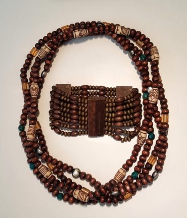 Wooden Bead Necklace & Bracelet Hand Carved