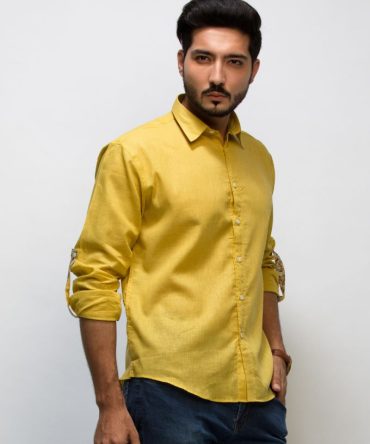 Lemon Curry colour long sleeve Linen Shirt for men
