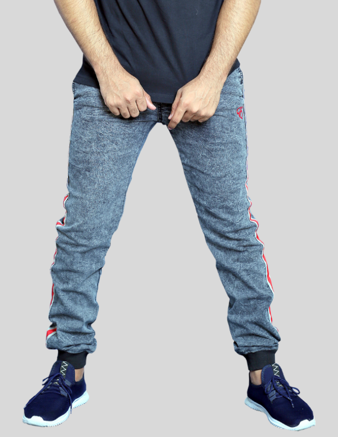 Blue Knit Denim Track Pants / Joggers