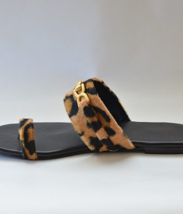 Leopard Printed Velvet Flip Flops