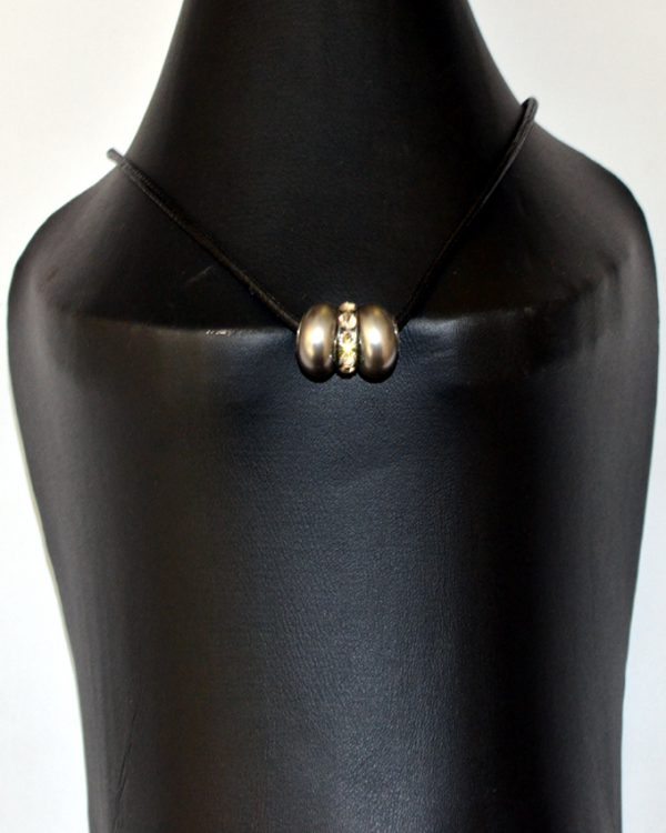 Swarovski Pearl & Crystal Rondell In Black Leather String