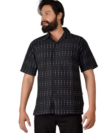 Polka Dot Short Sleeves Black Camp Shirt
