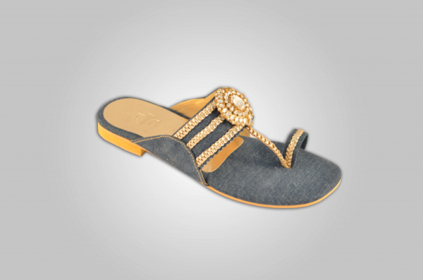 Denim slipper elegantly embellished with stones