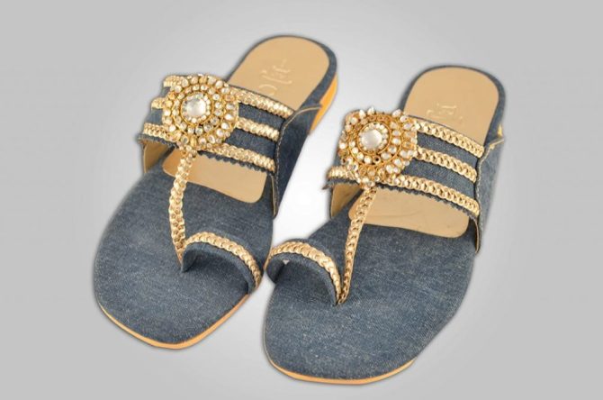 Denim slipper elegantly embellished with stones