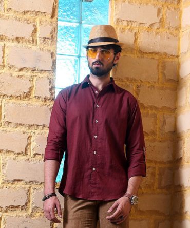 Irish linen shirt for men in long sleeve Maroon colour