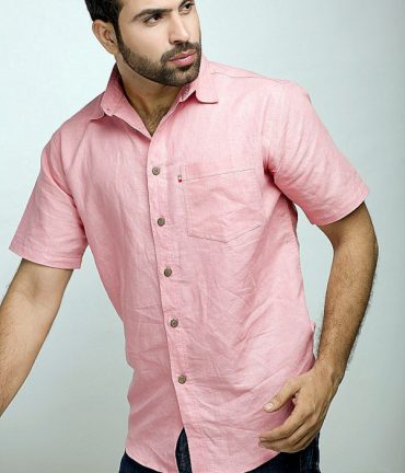 Coral Pink Irish Linen Shirt
