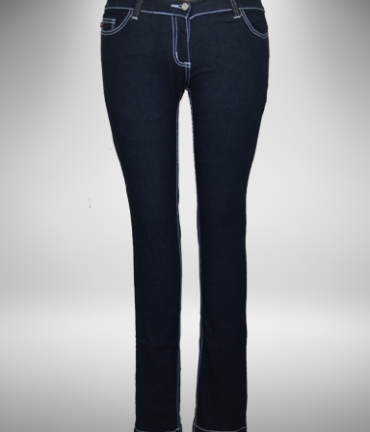 Dark Blue mid rise skinny jeans with white stitching