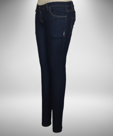 Blue mid rise Power Stretch Skinny Jeans with gold stitching