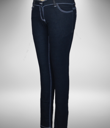 Dark Blue mid rise skinny jeans with white stitching